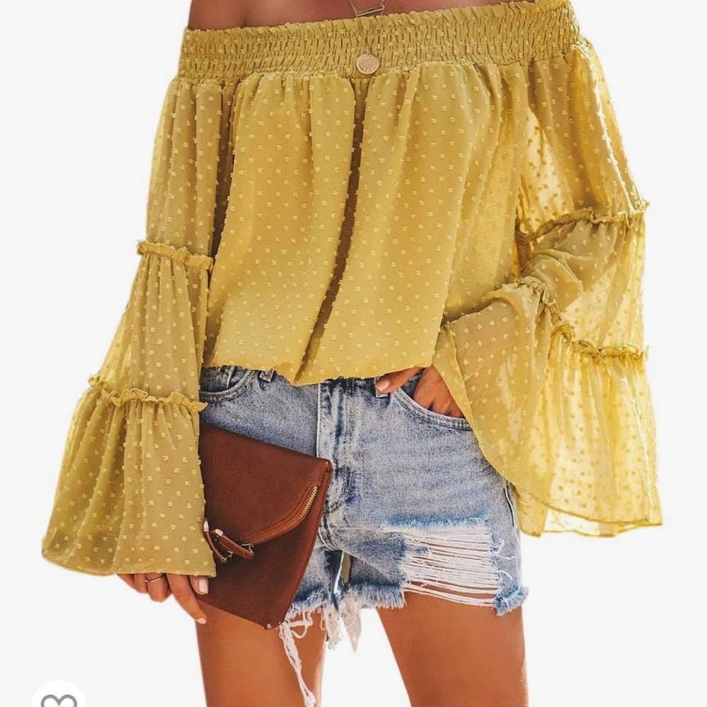 Off the shoulder, sheet back bell sleeve top